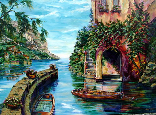 Warm Tuscan Villa, warm colors, overlooking tuscan fielda with roman cypress and flowers